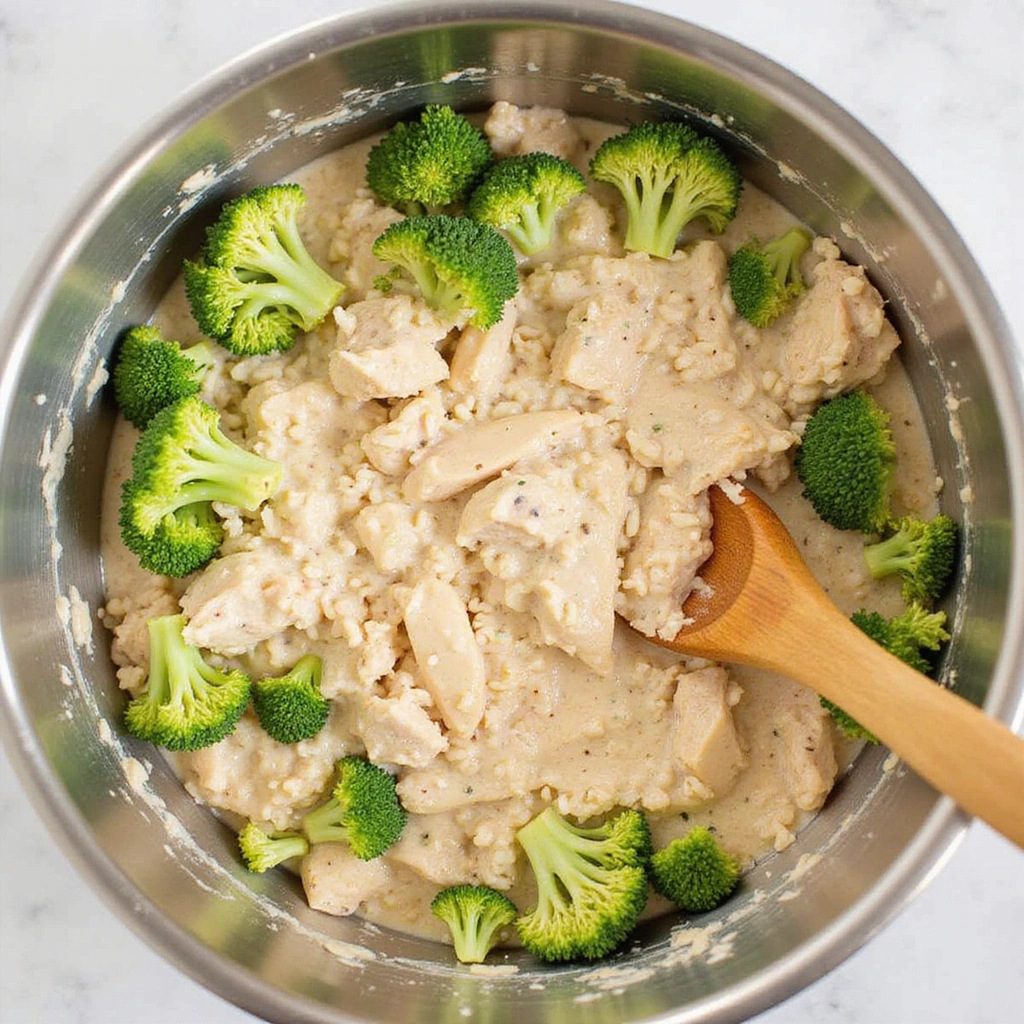 Chicken Broccoli Rice Cheese Casserole Easy Cream of Chicken Recipes - Step 4: Mix the Casserole Ingredients