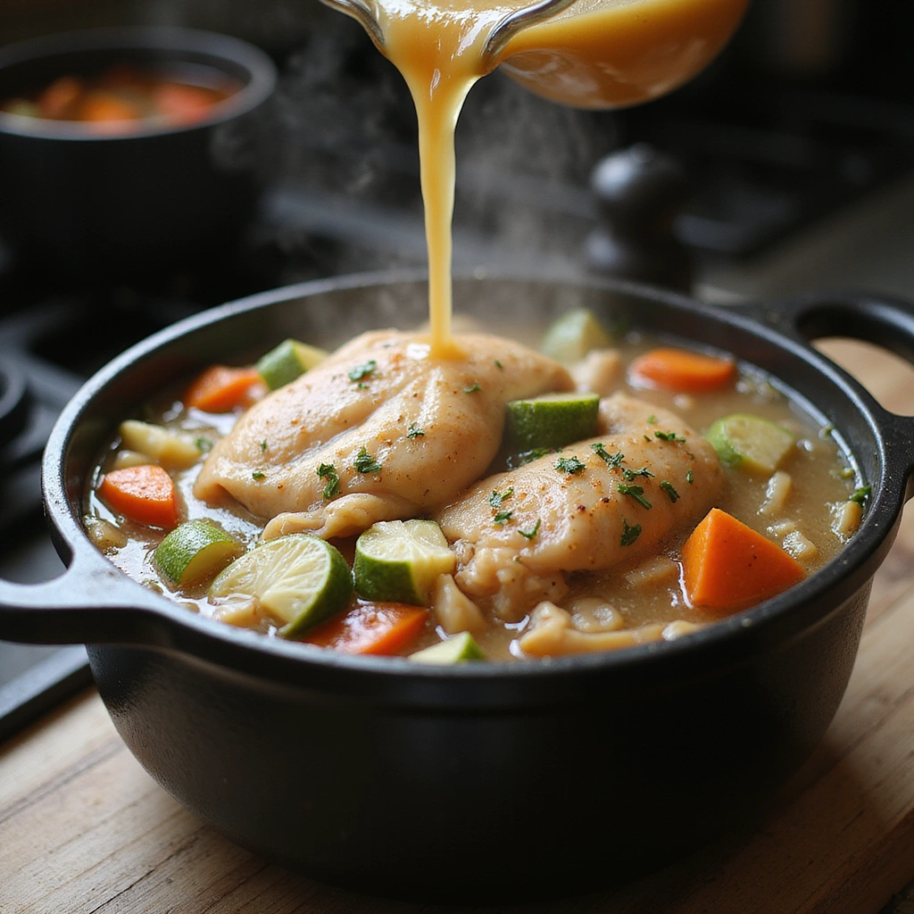 Chicken and Egg Noodle Recipes Classic Comfort Dish 4 Chicken and Egg Noodle Recipes Classic Comfort Dish Step 4 Pour in Broth