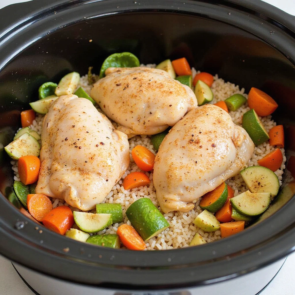 Chicken and Rice Crockpot Recipes Simple Comfort Food - Step 3: Layer Ingredients in Crockpot