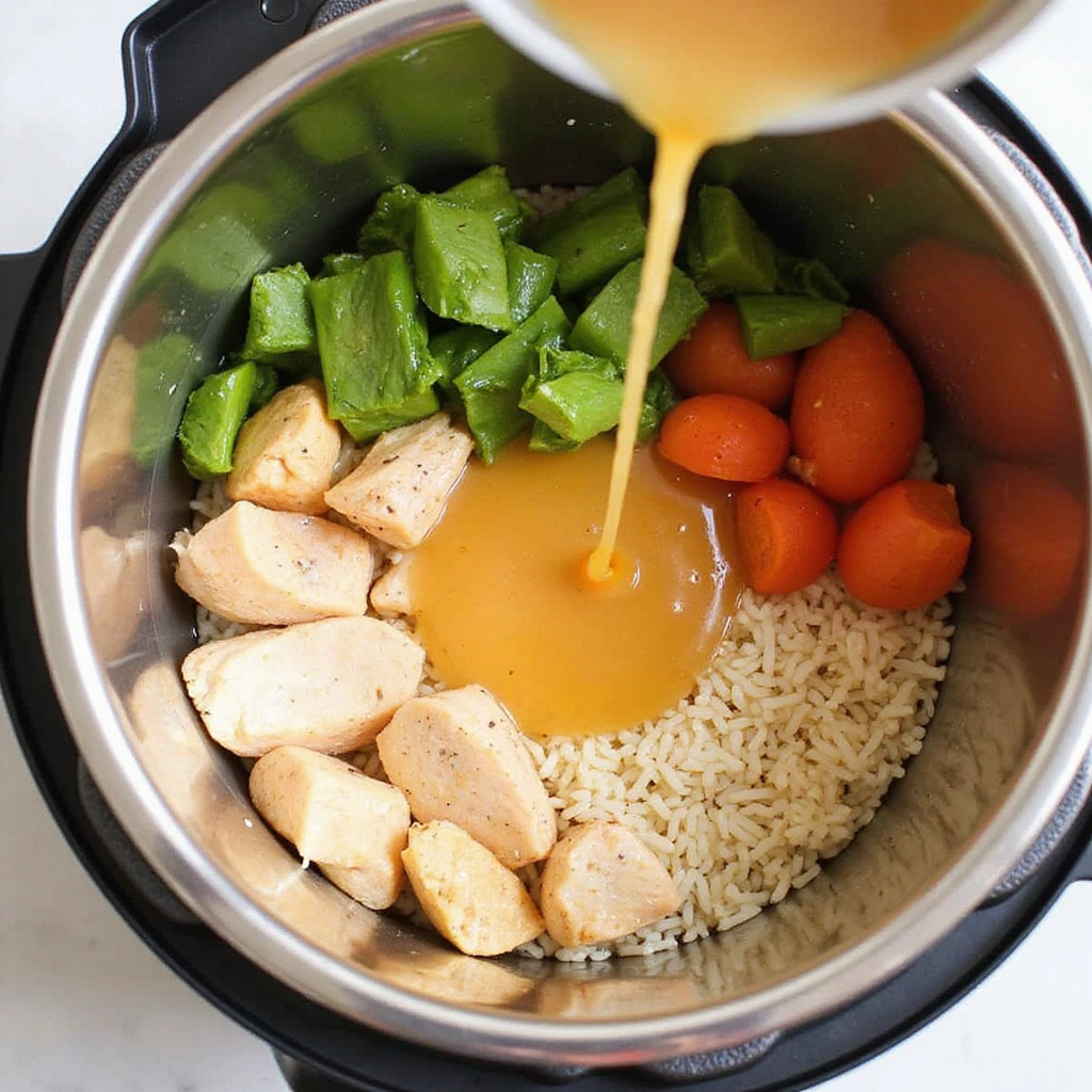 Chicken and Rice Instant Pot Recipes Easy Weeknight Meals - Step 5: Add Rice and Liquid