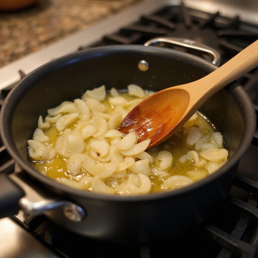 Cream of Mushroom Soup Recipes with Chicken Comfort Food Ideas - Step 2: Sauté Onions and Garlic