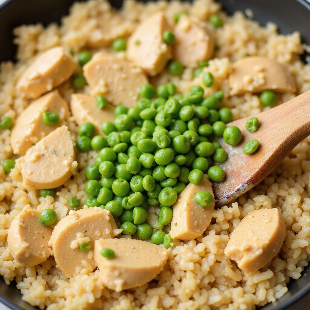 Creamy Chicken and Rice Recipes Easy Weeknight Dinner - Step 6: Add Peas and Seasoning