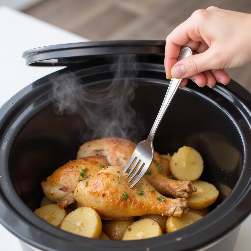 Crockpot Chicken and Potatoes Recipes Family Dinner Favorite - Step 7: Check for Doneness