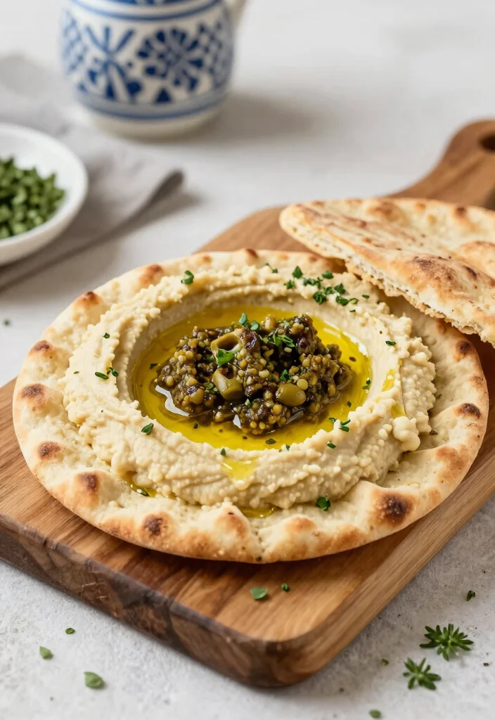 12 Greek Vegan Recipes with Fresh Mediterranean Flavor 11. Pita Bread with Hummus and Olive Tapenade 0