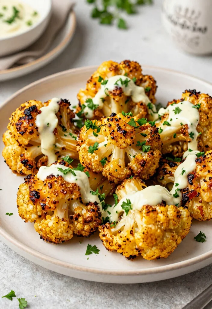 12 Greek Vegan Recipes with Fresh Mediterranean Flavor 8. Spicy Roasted Cauliflower with Tahini Sauce 0