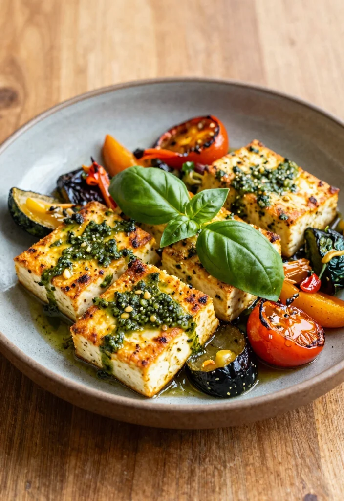 12 Healthy Pesto Dinner Recipes with Fresh Bold Flavor 111 12 Healthy Pesto Dinner Recipes with Fresh Bold Flavor 11. Pesto Baked Tofu with Veggies 0