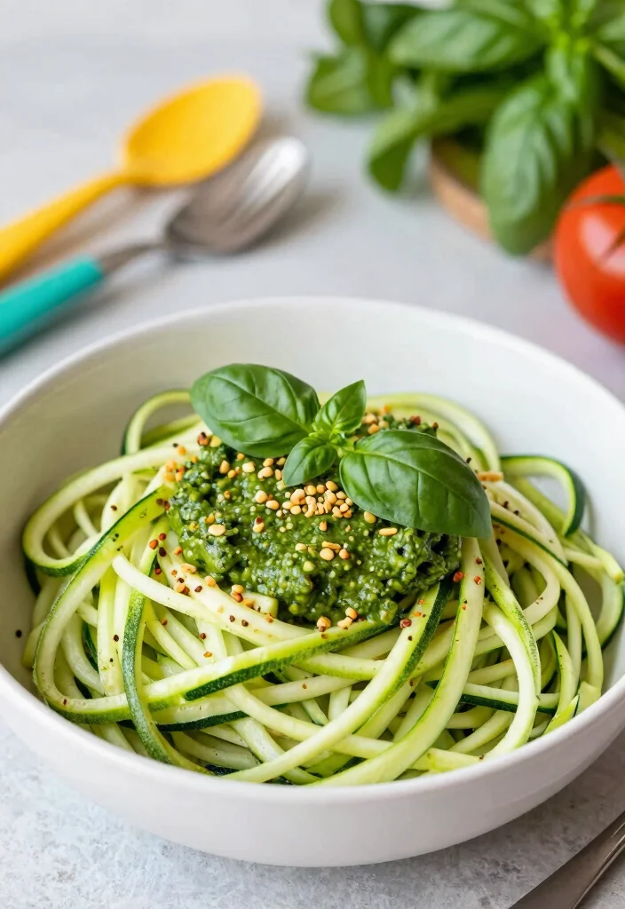 12 Healthy Pesto Dinner Recipes with Fresh Bold Flavor 12 12 Healthy Pesto Dinner Recipes with Fresh Bold Flavor 2. Zucchini Noodles with Spinach Pesto 0