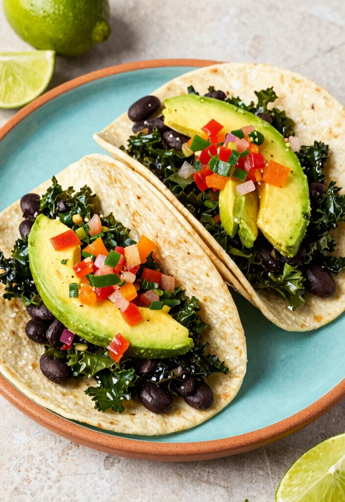 12 Kale Dinner Recipes for Easy Nutrient Rich Nights 45 12 Kale Dinner Recipes for Easy Nutrient Rich Nights 5. Spicy Kale and Black Bean Tacos 0