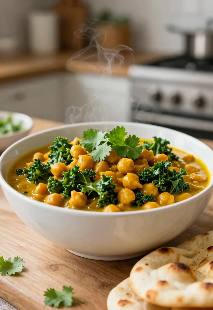 12 Kale Dinner Recipes for Easy Nutrient Rich Nights 67 12 Kale Dinner Recipes for Easy Nutrient Rich Nights 7. One Pan Kale and Chickpea Curry 0