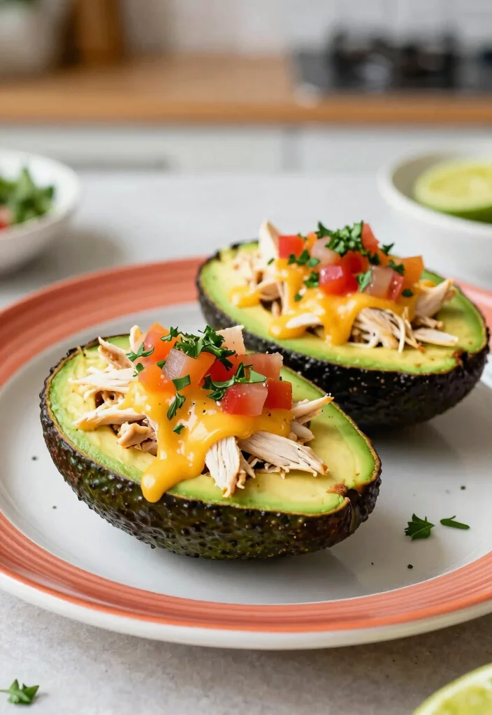 12 Shredded Chicken Keto Recipes for Fast Weeknight Meals - 12. Shredded Chicken and Cheese Stuffed Avocados 1