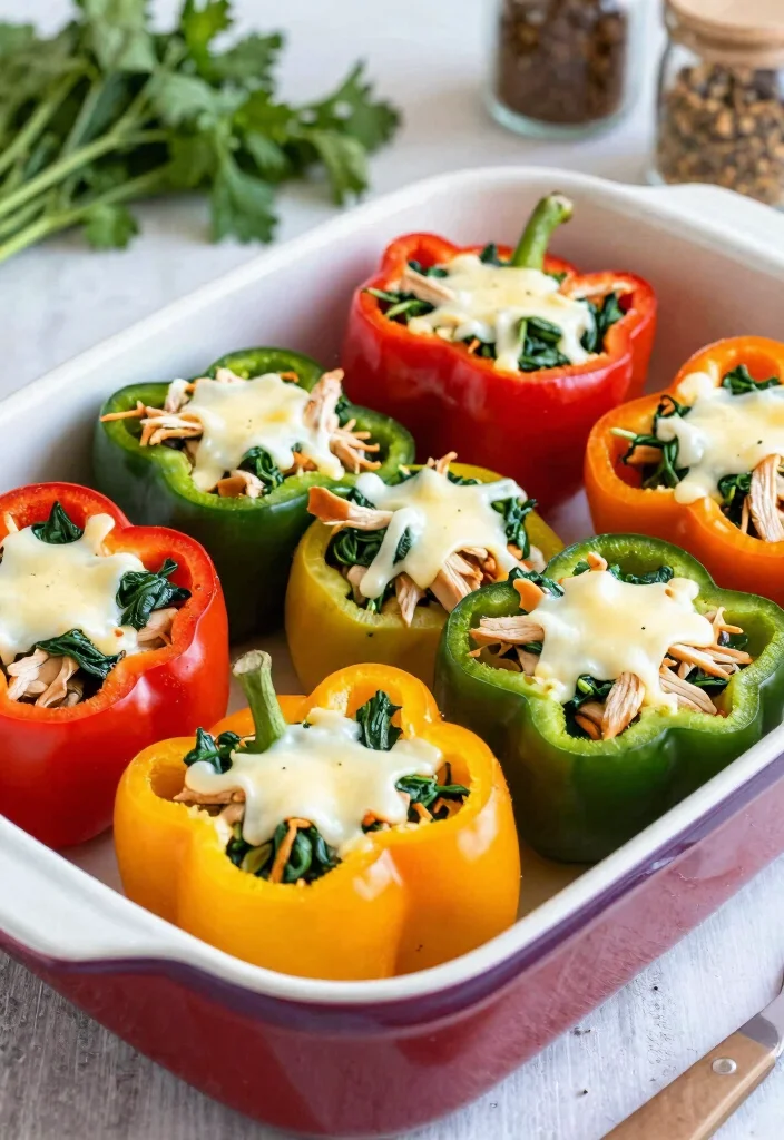 12 Shredded Chicken Keto Recipes for Fast Weeknight Meals - 9. Shredded Chicken and Spinach Stuffed Peppers 1