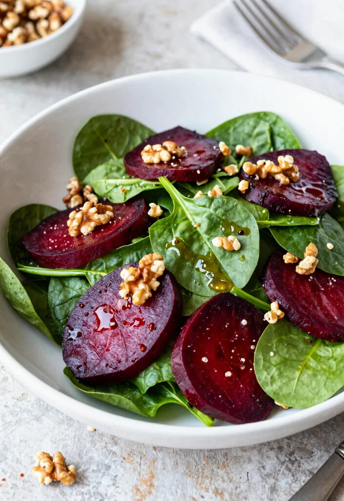 12 Vegan Beet Recipes for Colorful Nutritious Dishes 67 12 Vegan Beet Recipes for Colorful Nutritious Dishes 7. Beet Spinach Salad with Dijon Vinaigrette 0
