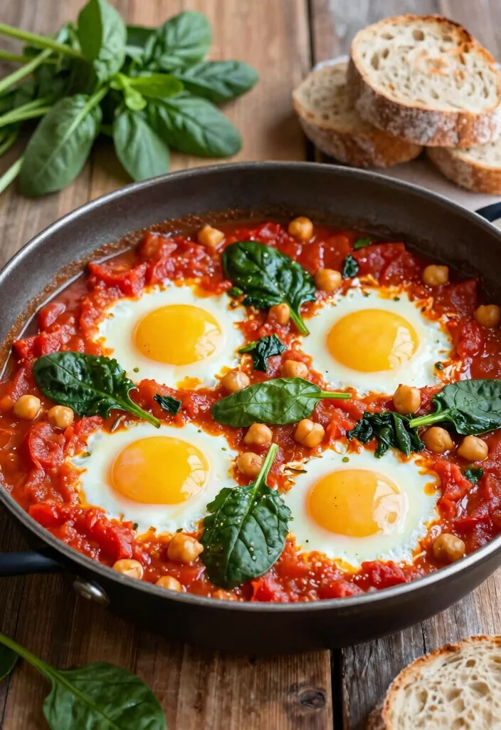 12 Vegan Middle Eastern Recipes with Bold Spiced Flavor 2. Shakshuka with Spinach and Chickpeas 0